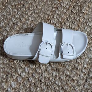 MARC FISHER Womens Off White Double Strap Keena Round Toe Slip On Sandal…